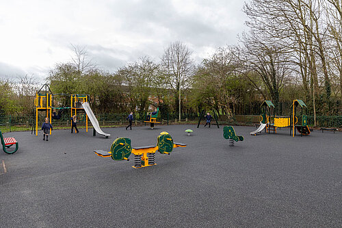 Children playing in the refitted Squirrel Meadow Play Area