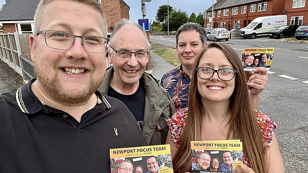 Volunteers gathering for a canvassing session in Newport