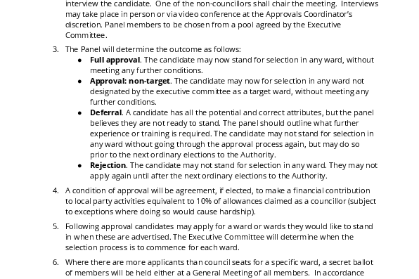Procedure for the approval and selection of Candidates for Telford & Wrekin Council Elections.