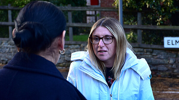 Cllr Kim Tonks talks to a voter