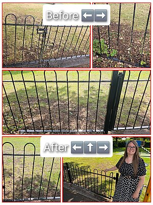 Sarah Syrda stands by the repainted railings